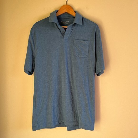 UNDER ARMOUR LOOSE HEATGEAR‎ BLUE POLO SHIRT SHORT SLEEVE TOP ATHLETIC MENS SZ M - Picture 1 of 4